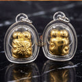 Authentic Thai Love Amulet "In Khoo BE 2567" - Miniature Gold-Plated Samlit Bronze Sun-Ray Yantra Embracing Lovers Charm
