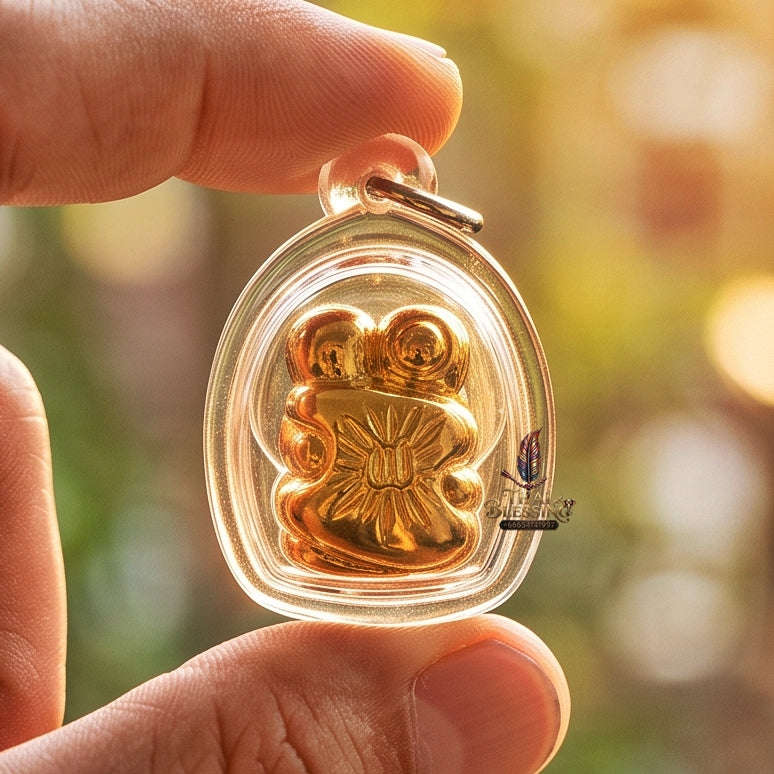 Authentic Thai Love Amulet "In Khoo BE 2567" - Miniature Gold-Plated Samlit Bronze Sun-Ray Yantra Embracing Lovers Charm