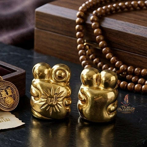 Authentic Thai Love Amulet "In Khoo BE 2567" - Miniature Gold-Plated Samlit Bronze Sun-Ray Yantra Embracing Lovers Charm