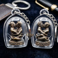 Authentic Thai Love Amulet "In Khoo Maha Saneh BE 2547" - Blackened Samlit Bronze Embracing Lovers Charm