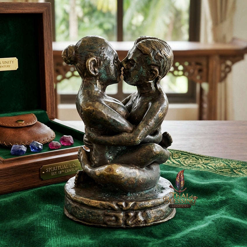 Authentic Thai Love Amulet "In Khoo Maha Saneh BE 2547" - Blackened Samlit Bronze Embracing Lovers Charm