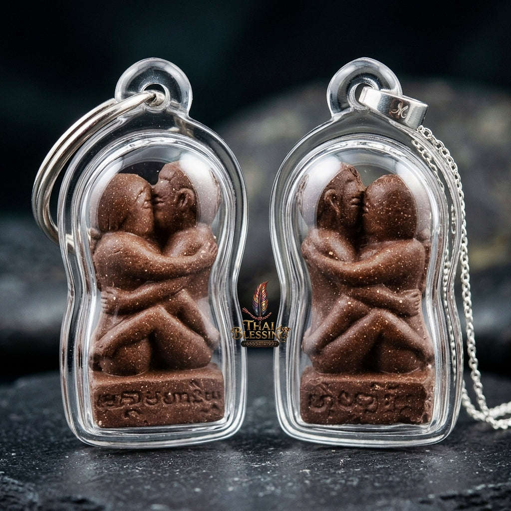 Authentic Thai Love Amulet "In Khoo Maha Saneh Leh Roi Rak BE 2558" - Secret Sacred Isan-Lanna Brown Charm Powder Seductive Talisman