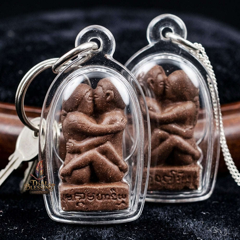 Authentic Thai Love Amulet "In Khoo Maha Saneh Leh Roi Rak BE 2558" - Secret Sacred Isan-Lanna Brown Charm Powder Seductive Talisman