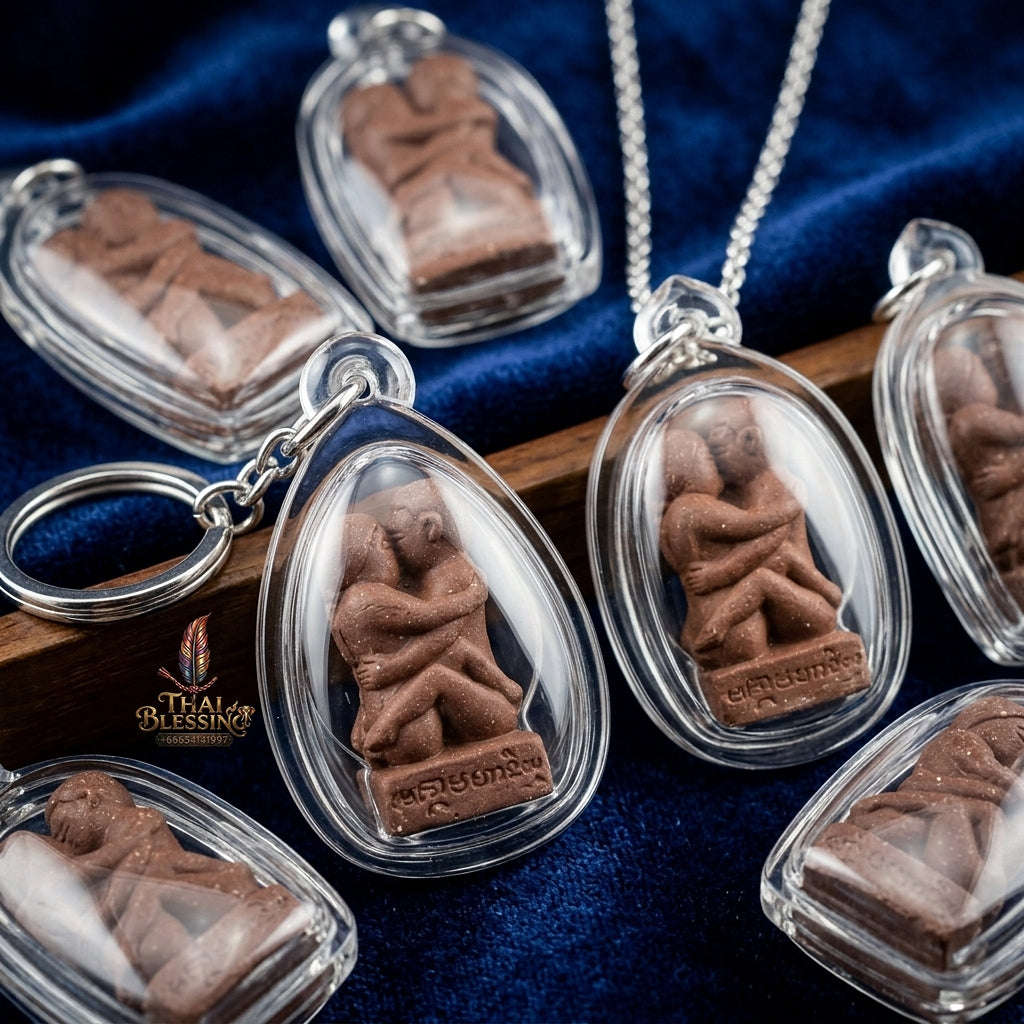 Authentic Thai Love Amulet "In Khoo Maha Saneh Leh Roi Rak BE 2558" - Secret Sacred Isan-Lanna Brown Charm Powder Seductive Talisman