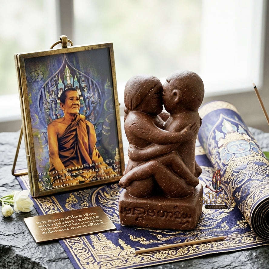 Authentic Thai Love Amulet "In Khoo Maha Saneh Leh Roi Rak BE 2558" - Secret Sacred Isan-Lanna Brown Charm Powder Seductive Talisman