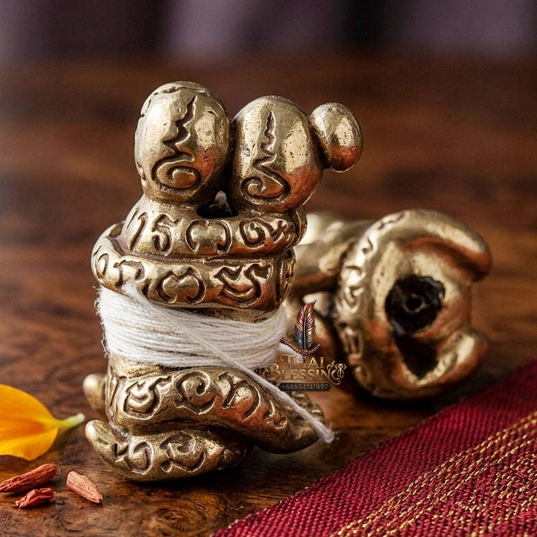 Authentic Thai Love Amulet "In Khoo Muen Yant BE 2560" - Supreme Alpaca Silver Sacred Yantra Embracing Lovers Charm