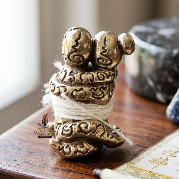 Authentic Thai Love Amulet "In Khoo Muen Yant BE 2560" - Supreme Alpaca Silver Sacred Yantra Embracing Lovers Charm