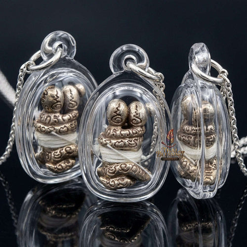 Authentic Thai Love Amulet "In Khoo Muen Yant BE 2560" - Supreme Alpaca Silver Sacred Yantra Embracing Lovers Charm Thai Blessing Co By RURUECHA