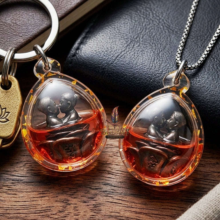 Authentic Thai Love Amulet "In Khu Saneh Mat Chit BE 2567" - Supreme Khan Long Hin Bronze & Rakha Lust Charm Oil Embracing Lovers