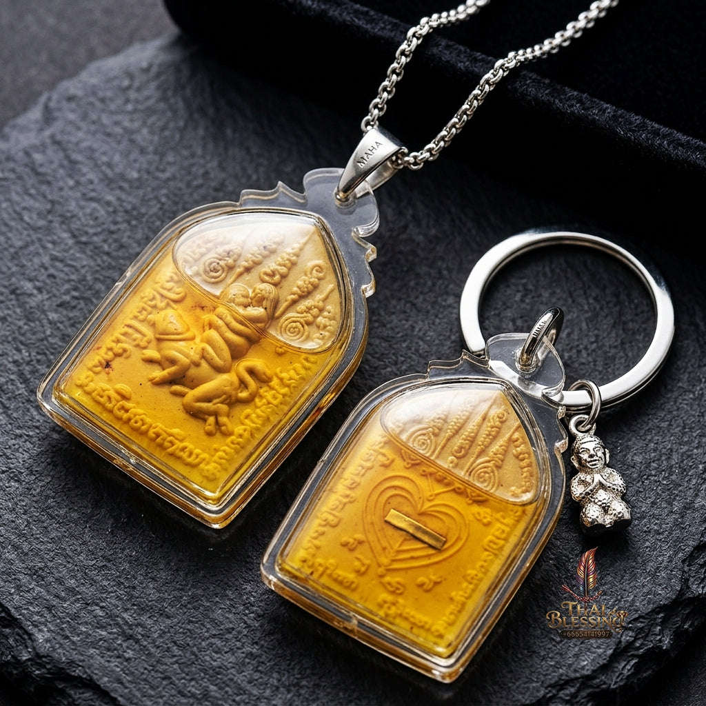 Authentic Thai Love Amulet "In Maha Saneh BE 2553" - Golden Dok Thong Herbal Powder & Charm Oil Seductive Talisman Thai Blessing Co By RURUECHA