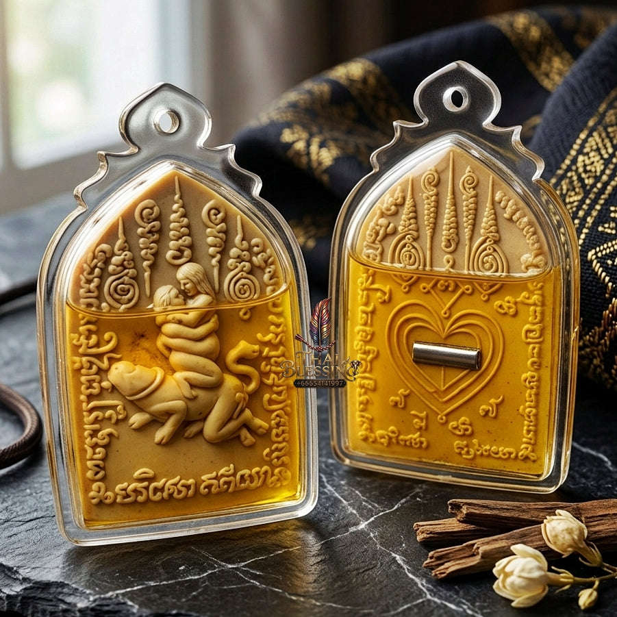Authentic Thai Love Amulet "In Maha Saneh BE 2553" - Golden Dok Thong Herbal Powder & Charm Oil Seductive Talisman Thai Blessing Co By RURUECHA