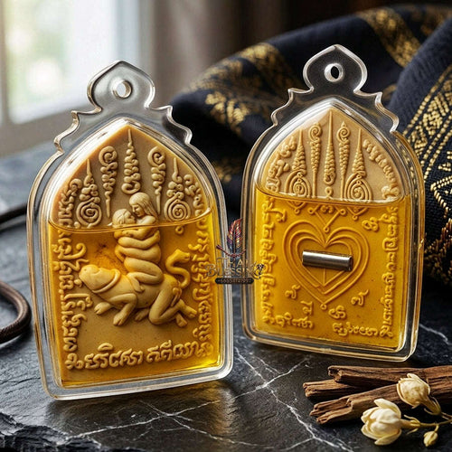 Authentic Thai Love Amulet "In Maha Saneh BE 2553" - Golden Dok Thong Herbal Powder & Charm Oil Seductive Talisman Thai Blessing Co By RURUECHA