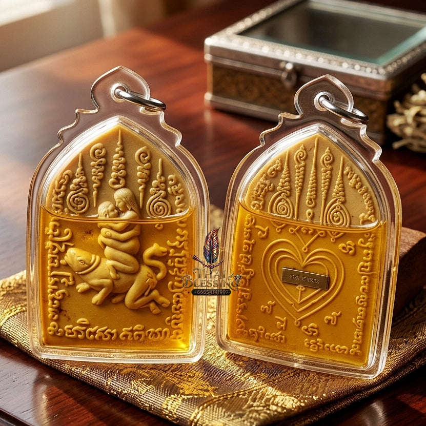 Authentic Thai Love Amulet "In Maha Saneh BE 2553" - Golden Dok Thong Herbal Powder & Charm Oil Seductive Talisman Thai Blessing Co By RURUECHA