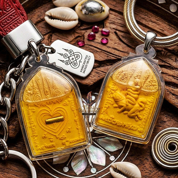 Authentic Thai Love Amulet "In Maha Saneh BE 2553" - Golden Dok Thong Herbal Powder & Charm Oil Seductive Talisman Thai Blessing Co By RURUECHA