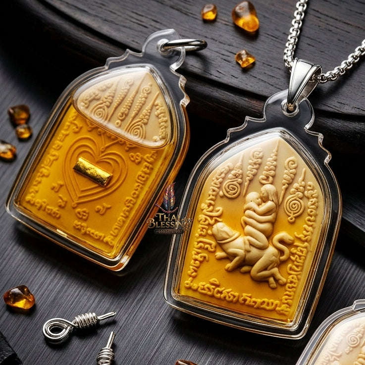 Authentic Thai Love Amulet "In Maha Saneh BE 2553" - Golden Dok Thong Herbal Powder & Charm Oil Seductive Talisman Thai Blessing Co By RURUECHA