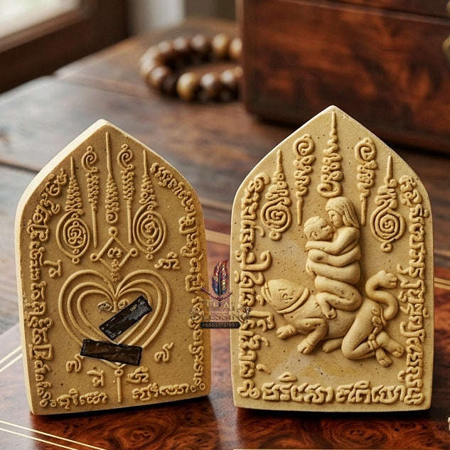 Authentic Thai Love Amulet "In Maha Saneh BE 2553" - Golden Dok Thong Herbal Powder & Silver Takrut Seductive Talisman Thai Blessing Co By RURUECHA