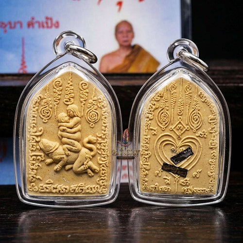 Authentic Thai Love Amulet "In Maha Saneh BE 2553" - Golden Dok Thong Herbal Powder & Silver Takrut Seductive Talisman Thai Blessing Co By RURUECHA