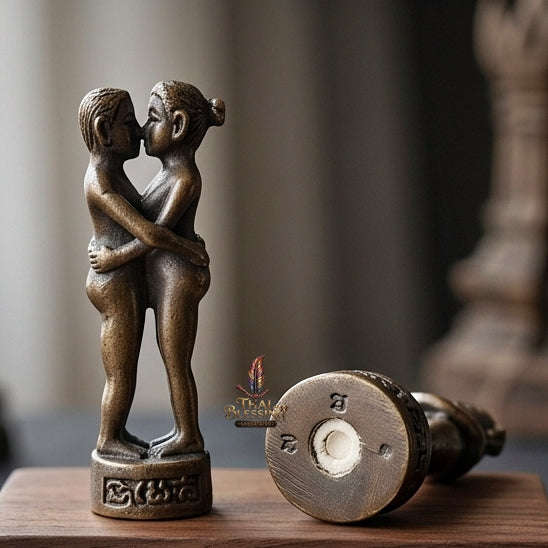 Authentic Thai Love Amulet "In Maha Saneh BE 2554" - Supreme Blackened Bronze Embracing Lovers Charm & Wealth Magnet Thai Blessing Co By RURUECHA