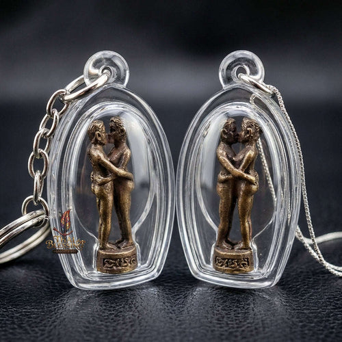 Authentic Thai Love Amulet "In Maha Saneh BE 2554" - Supreme Blackened Bronze Embracing Lovers Charm & Wealth Magnet Thai Blessing Co By RURUECHA