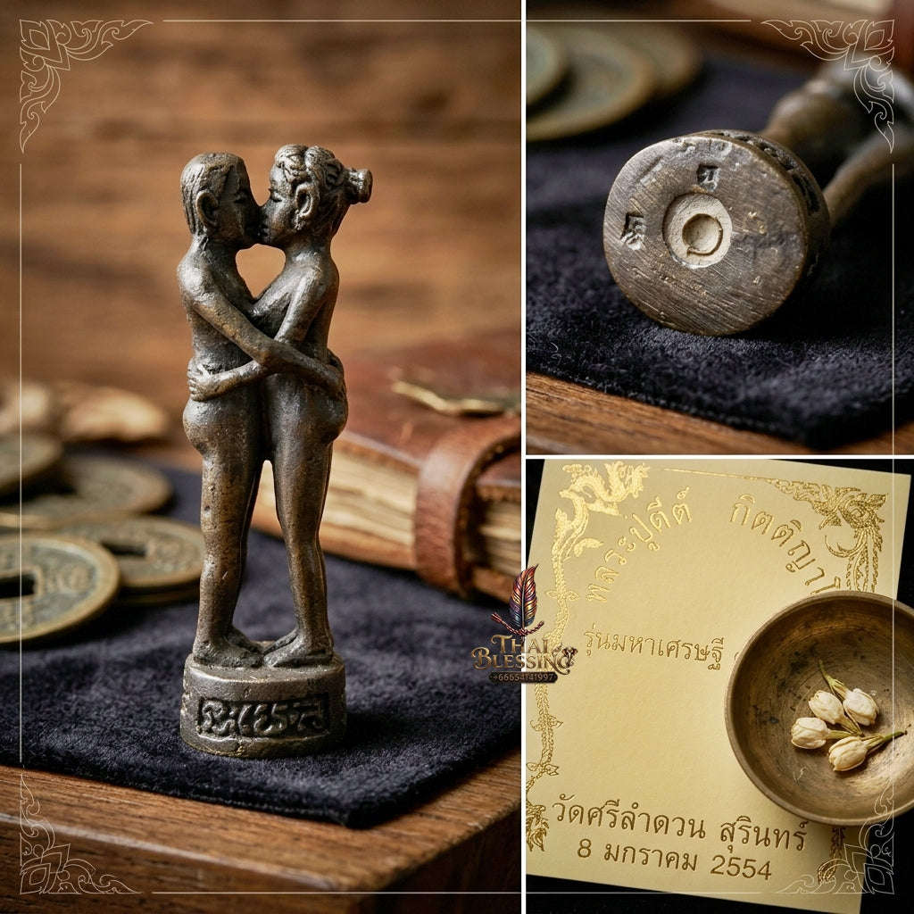 Authentic Thai Love Amulet "In Maha Saneh BE 2554" - Supreme Blackened Bronze Embracing Lovers Charm & Wealth Magnet Thai Blessing Co By RURUECHA