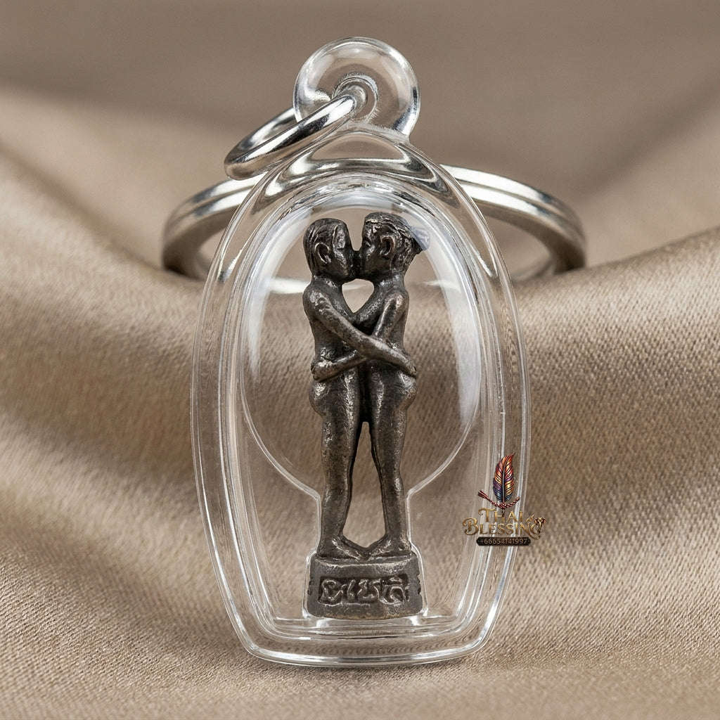 Authentic Thai Love Amulet "In Maha Saneh BE 2554" - Supreme Blackened Bronze Embracing Lovers Charm & Wealth Magnet Thai Blessing Co By RURUECHA