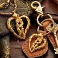 Authentic Thai Love Amulet "In Saneh Mat Chit BE 2557" - Supreme Gold-Plated Bronze Heart-Bound Embracing Lovers Charm