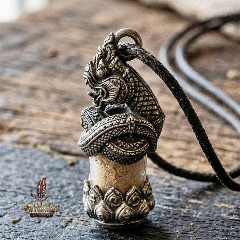 Authentic Thai Love & Wealth Amulet "Chang Phasom Khlong Sacred Powder in Naga Destiny Pendant" (Aged Satin Silver Finish) Consecrated by Chao Sala Oo Wizhingta B.E. 2569 (2026) Thai Blessing Co By RURUECHA