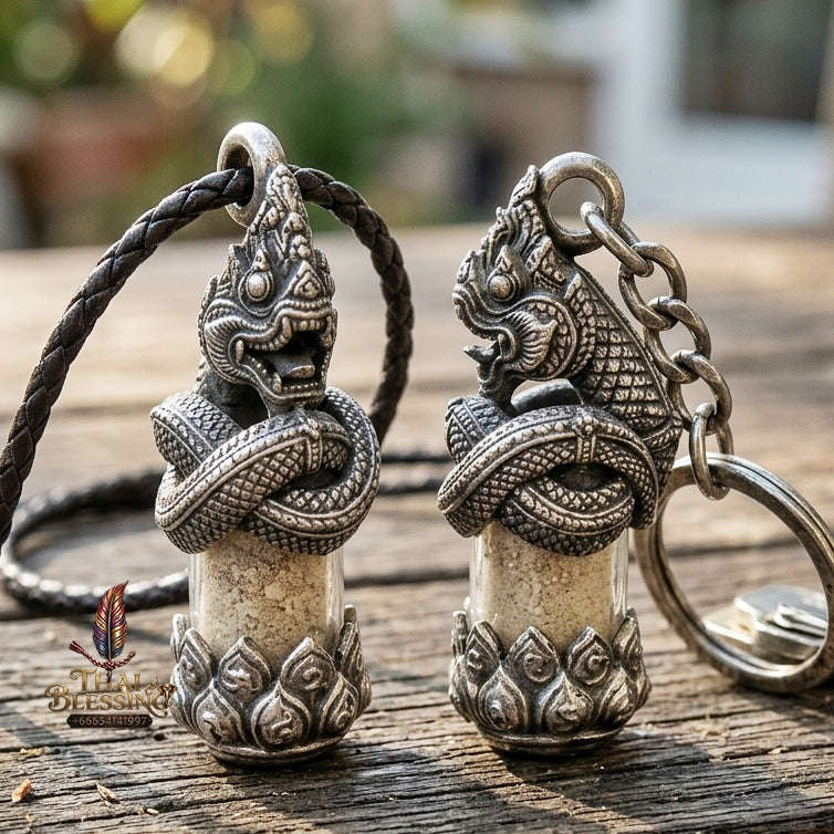 Authentic Thai Love & Wealth Amulet "Chang Phasom Khlong Sacred Powder in Naga Destiny Pendant" (Aged Satin Silver Finish) Consecrated by Chao Sala Oo Wizhingta B.E. 2569 (2026) Thai Blessing Co By RURUECHA