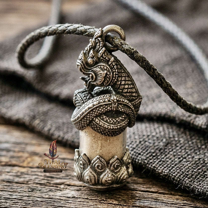 Authentic Thai Love & Wealth Amulet "Chang Phasom Khlong Sacred Powder in Naga Destiny Pendant" (Aged Satin Silver Finish) Consecrated by Chao Sala Oo Wizhingta B.E. 2569 (2026) Thai Blessing Co By RURUECHA