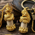 Authentic Thai Love & Wealth Amulet "Chang Phasom Khlong Sacred Powder in Naga Destiny Pendant" (Brushed Golden Brass Finish) Consecrated by Chao Sala Oo Wizhingta B.E. 2569 (2026) Thai Blessing Co By RURUECHA