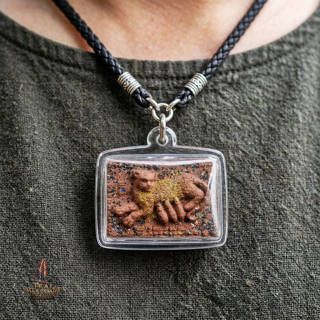 Authentic Thai Mouse Sucking Cat Milk Amulet "Nu Dud Nom Maew Run 3 BE 2559" - Special Charm Powder Pendant with Takrut & Sacred Relics Thai Blessing Co By RURUECHA