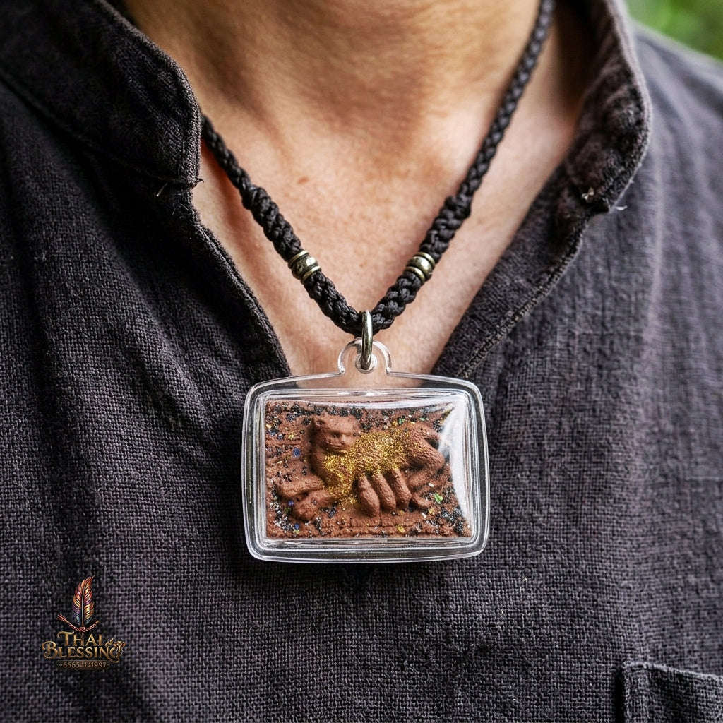 Authentic Thai Mouse Sucking Cat Milk Amulet "Nu Dud Nom Maew Run 3 BE 2559" - Special Charm Powder Pendant with Takrut & Sacred Relics Thai Blessing Co By RURUECHA