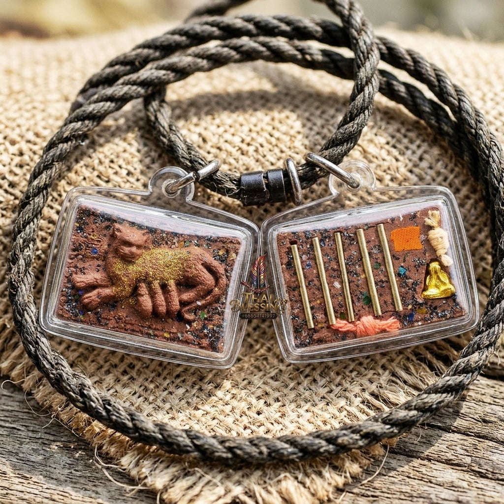Authentic Thai Mouse Sucking Cat Milk Amulet "Nu Dud Nom Maew Run 3 BE 2559" - Special Charm Powder Pendant with Takrut & Sacred Relics Thai Blessing Co By RURUECHA