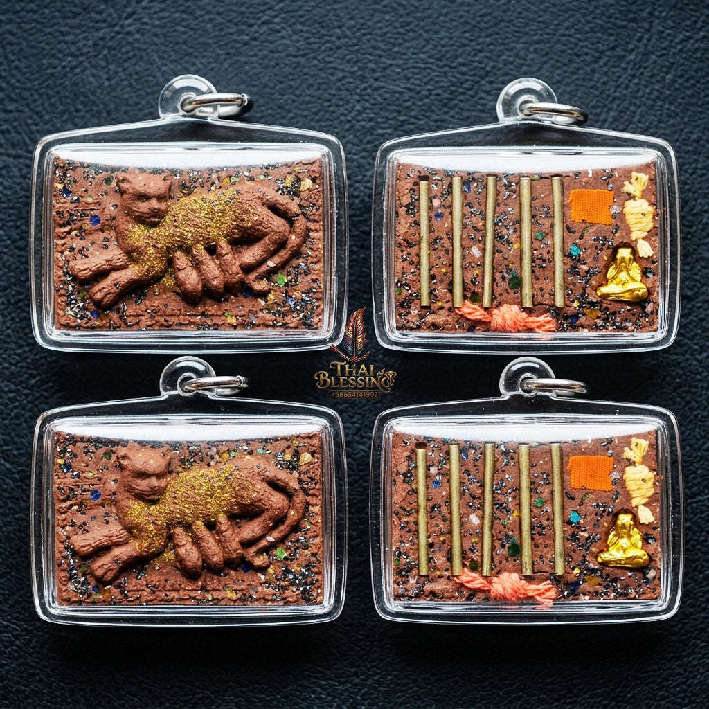 Authentic Thai Mouse Sucking Cat Milk Amulet "Nu Dud Nom Maew Run 3 BE 2559" - Special Charm Powder Pendant with Takrut & Sacred Relics Thai Blessing Co By RURUECHA