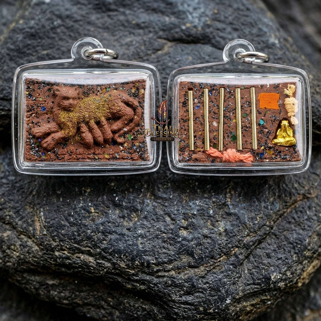 Authentic Thai Mouse Sucking Cat Milk Amulet "Nu Dud Nom Maew Run 3 BE 2559" - Special Charm Powder Pendant with Takrut & Sacred Relics Thai Blessing Co By RURUECHA
