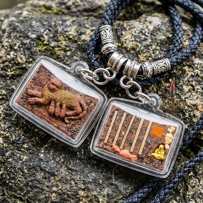 Authentic Thai Mouse Sucking Cat Milk Amulet "Nu Dud Nom Maew Run 3 BE 2559" - Special Charm Powder Pendant with Takrut & Sacred Relics Thai Blessing Co By RURUECHA
