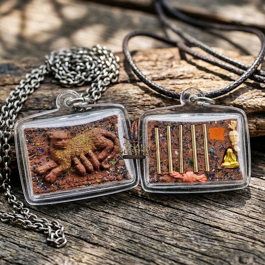 Authentic Thai Mouse Sucking Cat Milk Amulet "Nu Dud Nom Maew Run 3 BE 2559" - Special Charm Powder Pendant with Takrut & Sacred Relics Thai Blessing Co By RURUECHA