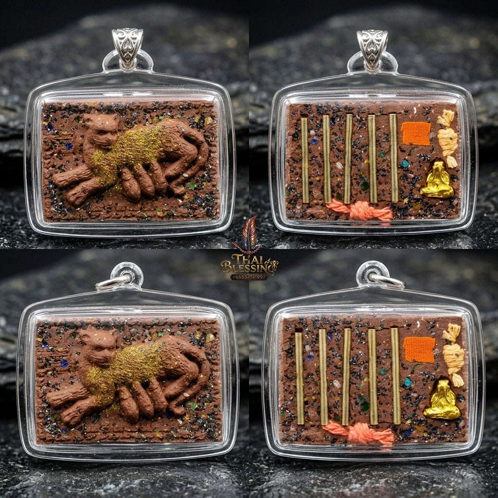 Authentic Thai Mouse Sucking Cat Milk Amulet "Nu Dud Nom Maew Run 3 BE 2559" - Special Charm Powder Pendant with Takrut & Sacred Relics Thai Blessing Co By RURUECHA