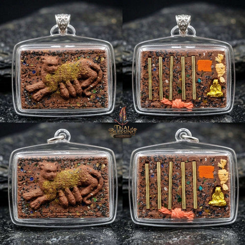 Authentic Thai Mouse Sucking Cat Milk Amulet "Nu Dud Nom Maew Run 3 BE 2559" - Special Charm Powder Pendant with Takrut & Sacred Relics Thai Blessing Co By RURUECHA