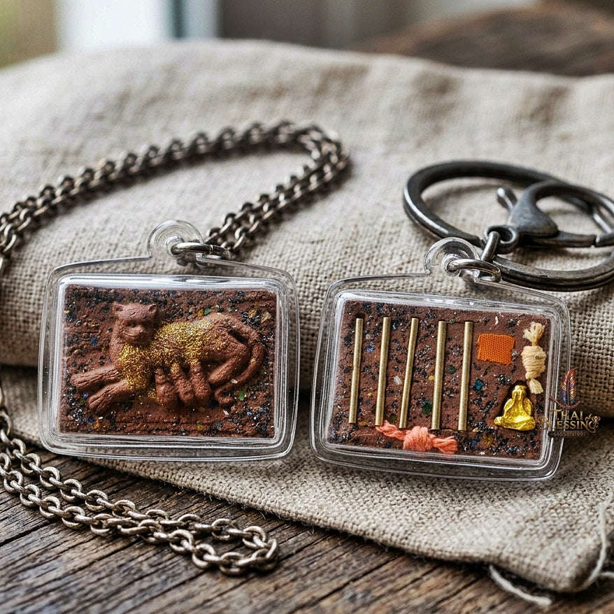 Authentic Thai Mouse Sucking Cat Milk Amulet "Nu Dud Nom Maew Run 3 BE 2559" - Special Charm Powder Pendant with Takrut & Sacred Relics Thai Blessing Co By RURUECHA