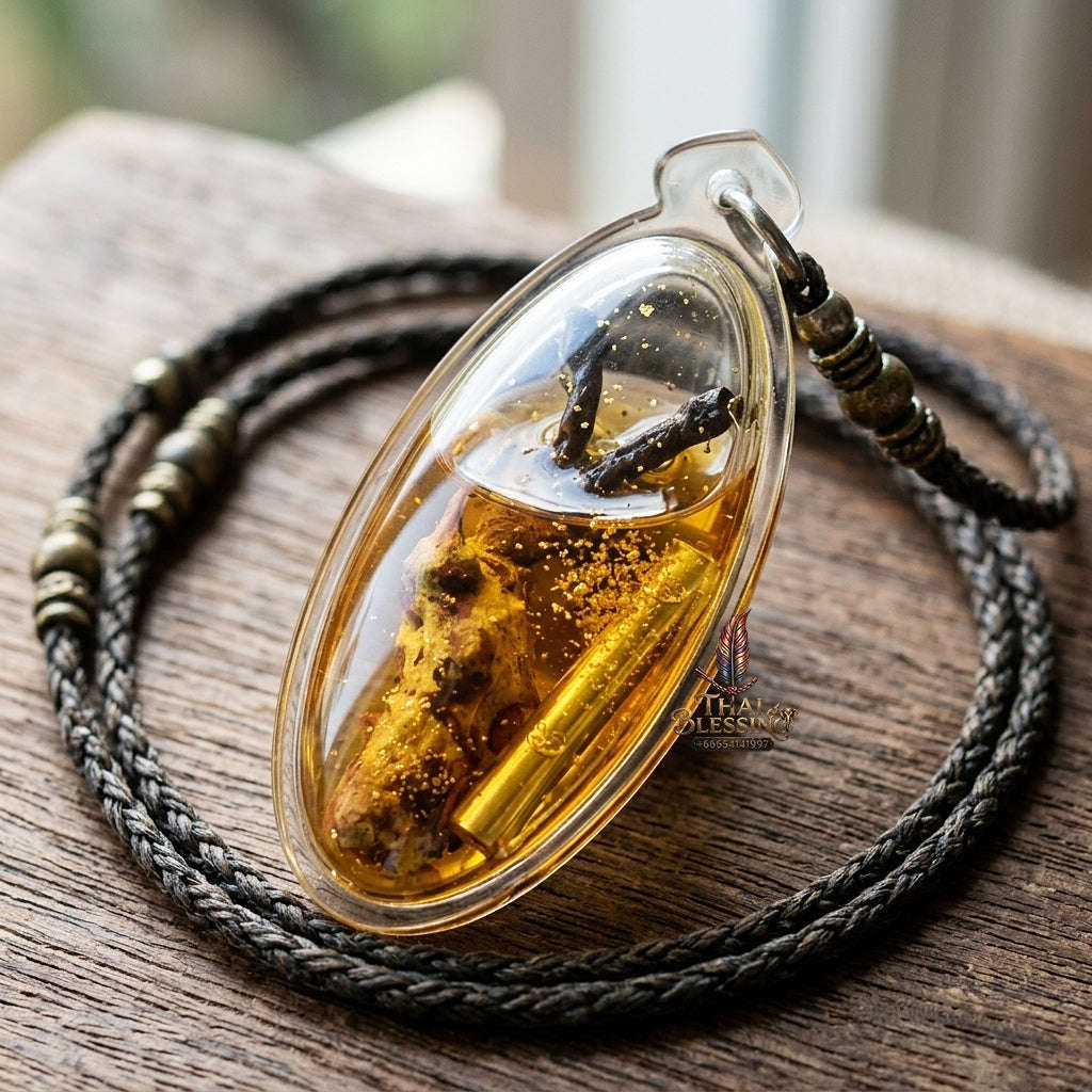 Authentic Thai Natural Charm Amulet "Thep Re Rai BE 2565" - Natural Magic Cicada Herb in Gold Leaf Metta Oil with Wealth Takrut Thai Blessing Co By RURUECHA