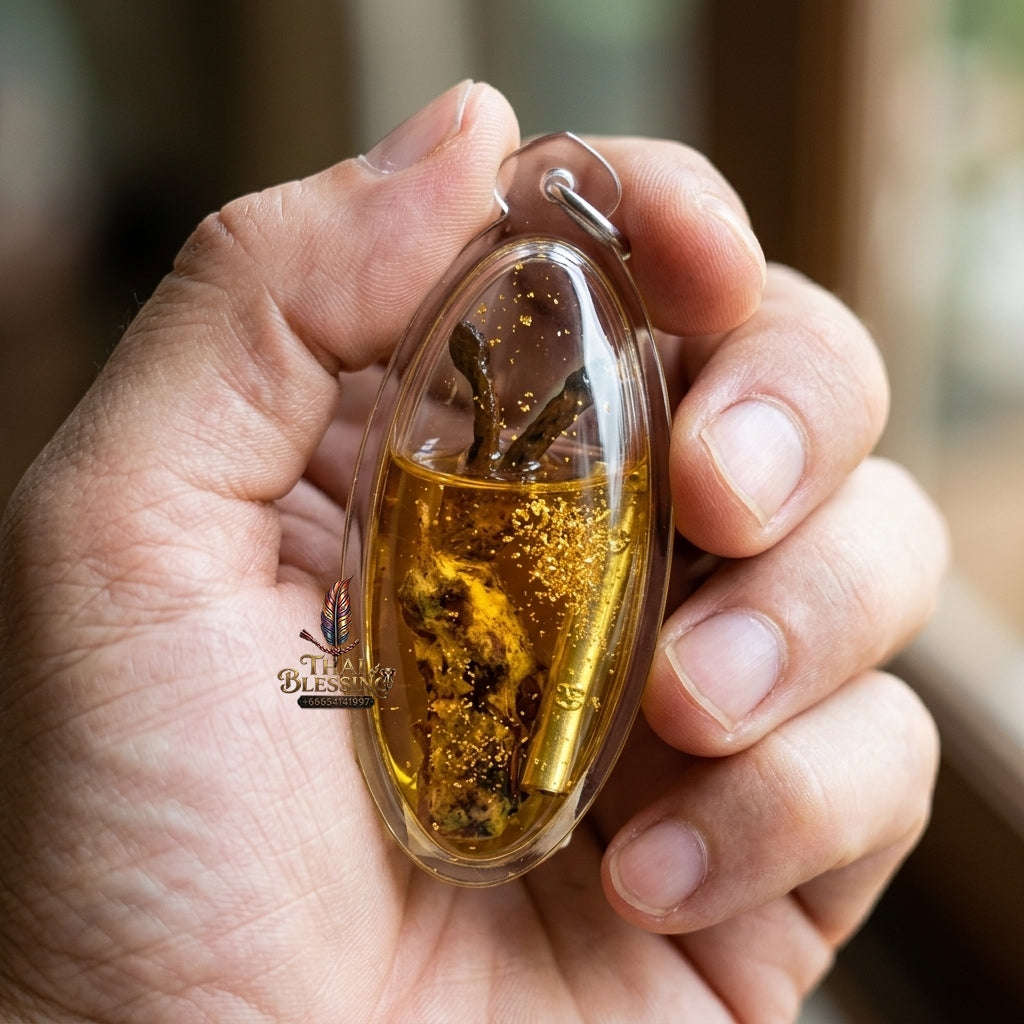 Authentic Thai Natural Charm Amulet "Thep Re Rai BE 2565" - Natural Magic Cicada Herb in Gold Leaf Metta Oil with Wealth Takrut Thai Blessing Co By RURUECHA