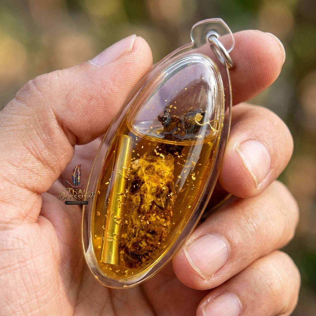 Authentic Thai Natural Charm Amulet "Thep Re Rai BE 2565" - Natural Magic Cicada Herb in Gold Leaf Metta Oil with Wealth Takrut Thai Blessing Co By RURUECHA