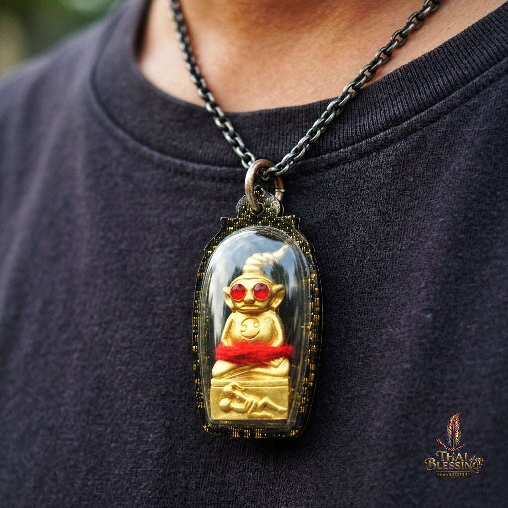 Authentic Thai Ngan Amulet "Phaya Ngan Pa Cha Da BE 2569" - Red-Eyed Gold-Plated Sacred Chanuan Metal & Patamang Lokiya Powder Talisman Thai Blessing Co By RURUECHA