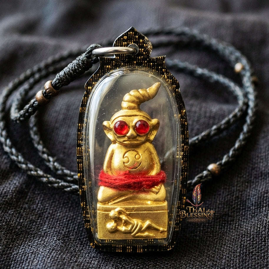 Authentic Thai Ngan Amulet "Phaya Ngan Pa Cha Da BE 2569" - Red-Eyed Gold-Plated Sacred Chanuan Metal & Patamang Lokiya Powder Talisman Thai Blessing Co By RURUECHA