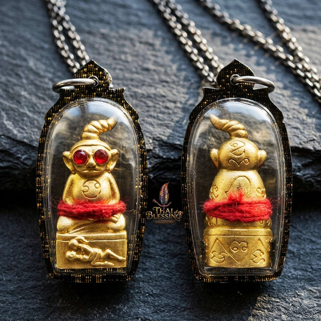 Authentic Thai Ngan Amulet "Phaya Ngan Pa Cha Da BE 2569" - Red-Eyed Gold-Plated Sacred Chanuan Metal & Patamang Lokiya Powder Talisman Thai Blessing Co By RURUECHA