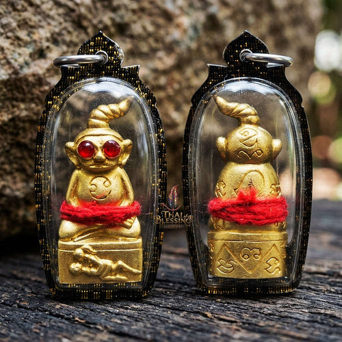 Authentic Thai Ngan Amulet "Phaya Ngan Pa Cha Da BE 2569" - Red-Eyed Gold-Plated Sacred Chanuan Metal & Patamang Lokiya Powder Talisman Thai Blessing Co By RURUECHA