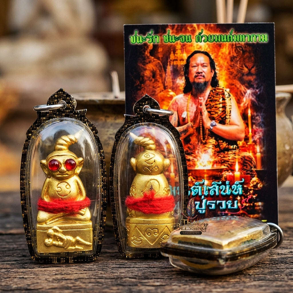 Authentic Thai Ngan Amulet "Phaya Ngan Pa Cha Da BE 2569" - Red-Eyed Gold-Plated Sacred Chanuan Metal & Patamang Lokiya Powder Talisman Thai Blessing Co By RURUECHA