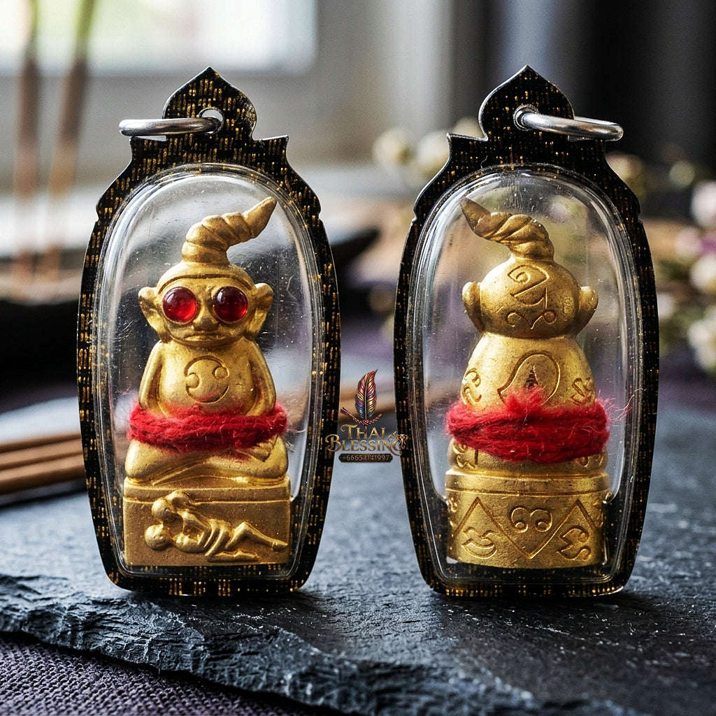 Authentic Thai Ngan Amulet "Phaya Ngan Pa Cha Da BE 2569" - Red-Eyed Gold-Plated Sacred Chanuan Metal & Patamang Lokiya Powder Talisman Thai Blessing Co By RURUECHA