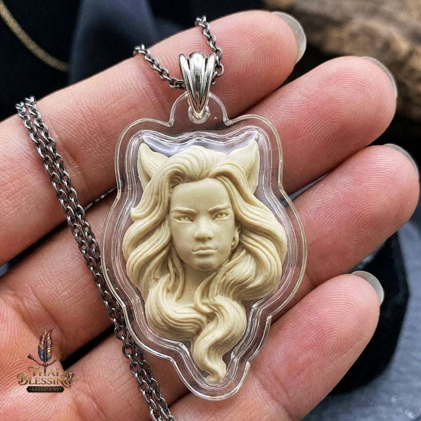 Authentic Thai Nine-Tailed Fox Amulet "Glow-in-the-Dark Sacred Charm Powder Pendant" Consecrated by Ajarn Kraidet B.E. 2561 (2018)